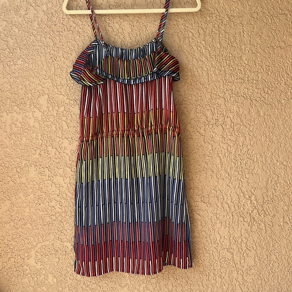Gap Colorful Ruffle Striped Dress Pockets, Drawstring, & Adjustable Straps XS - Picture 2 of 8